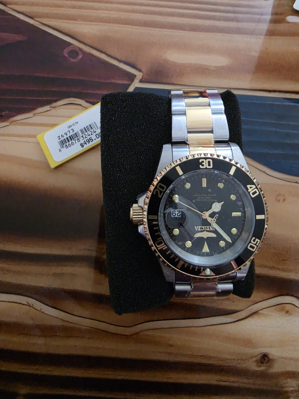 New! Invicta Two-Tone Divers Watch - Black Coin Dial